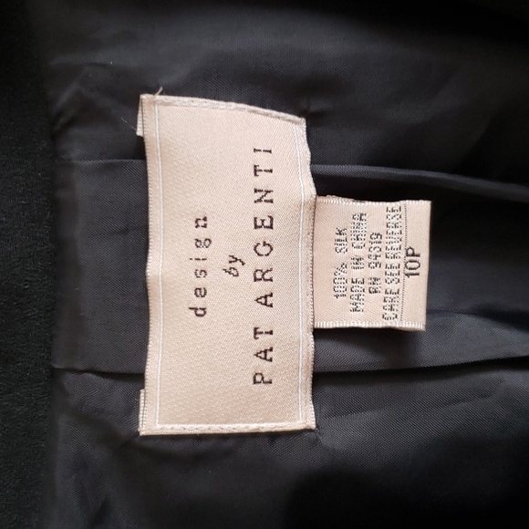 Design by Pat Argenti 100% silk black blazer jacket waist tie, split hem vintage - Picture 5 of 10